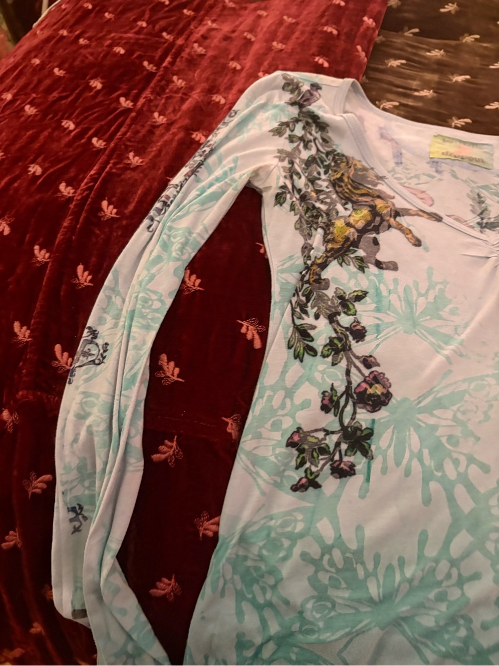 Butterfly Dropout Y2K long sleeve blouse tee size 4 small - Picture 2 of 4